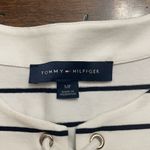 Tommy Hilfiger  short sleeved dress White w navy stripes Lace up neckline sz S Photo 2