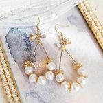 Women's Zircon Pearl Dangle Dorp Hoop Earrings Gold Photo 1