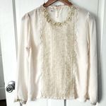 Vintage Gold Ivory Lace Beaded High Neck Embellished Blouse Size L Size L Photo 0