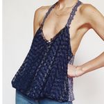 Free People Women’s Navy Lace Floral Sequin Trim Bubble Hem Boho Top Photo 0