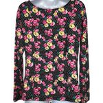 Betsey Johnson Black Rose Floral Mesh Shoulder Logo L/S Top NWOT Size Medium Photo 3