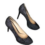 Nine West  Juliette Black Speckled Denim Metallic Suede Heels Photo 1