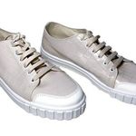 ASOS Design Italian Dismiss Lace Up Lug Trim Chunky Sneakers Glossy Beige Tan 7 Photo 0