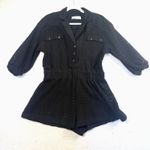 Free People  Beach Black Medium Open Knit Crochet Semi-Sheer Romper Playsuit Photo 0
