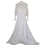 Vintage 70s Victorian Wedding Dress Bridgerton Lace High Neck Illusion Neckline White Size 8 Photo 7