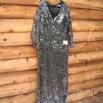 Mac Duggal 26445 Womens Long Sleeve Sequin Gown Black Silver 14 Photo 8