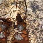 Qupid Brown Silver Sandals with Crisscross Design Photo 3