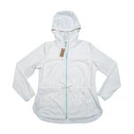 Duluth Trading Co Pier Genius Shirt Jacket White Teal Hooded Womens Large Coat Photo 0