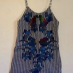 Farm Rio  Striped Mini Dress Embroidered Birds Toucan Linen Cover Up XS Photo 0