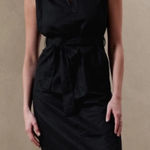 Banana Republic  Black Linen Blend Sleeveless Tie Waist Midi Dress Size L Photo 0