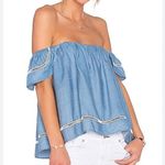 Lovers + Friends  Life’s a beach Denim Top Small Revolvee Off the Shoulder Photo 2