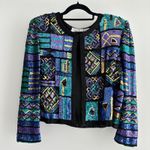 Laurence Kazar Vintage Lawrence Kazar Silk Sequin Jacket XL Disco Glam Maximalist Block Art NYE Photo 0