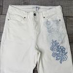 Black Daisy  Kate Straight Leg White Jeans with Blue Floral Pattern Photo 5