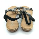 Womens Sandals Slip On Ankle strap Rhinestones Shimmer Black Size 40 US 8 Photo 2