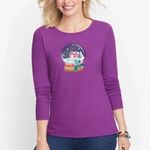 Talbots NWOT Christmas Purple Snow Globe Holiday Festive Top Photo 2