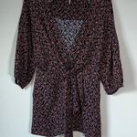 Free People Tunic Mini Dress Or Top Floral Tie Wrap Front Sz S Black Photo 0