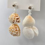 Sea Shell White Bead Drop Boho Cottage Dangle Stud Earrings Fashion Jewelry Photo 1