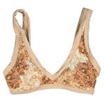 Aerie  Scoop Neck Floral Print Bikini Top Tan Multi Size S Photo 0
