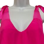 Parker  Small Hot Pink 100% Silk Tank Top Tie Straps Sheer Panels Scoop Neck NWOT Photo 2
