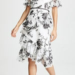 Marchesa Notte Off Shoulder Floral Lace Tiered Dress Size 4 Black Photo 0