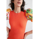 Desigual  Puff Sleeve Cutout Back Knit Midi Dress Red Orange Multicolor M Photo 5