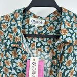 OMIKA Blouse Womens XL Floral Handmade Mod Boho Indian Print Button Up Shirt Green Photo 2