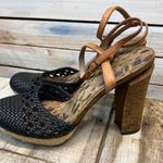 Sam Edelman Rella Black Leather Woven Cork Block Heel Espadrille Sandals 9M Photo 3