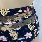 Black Floral Sheer Net Panel High Waist Bikini Swim Bathing Suit Bottom M Size M Photo 2