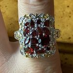 Natural Red Garnet Sterling Silver Cocktail Ring Size 9 Photo 0