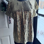 Vintage 90s Jessica Michelle gold sequin cap sleeve top, size large Photo 0