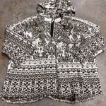 Free People  Poncho Shawl Hoodie Olive Green White Oversized Sweater Womens Med Photo 0
