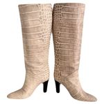 Karen Millen Ivory Croc Embossed Leather Heeled Knee High Boots, Size 38 Photo 5