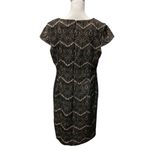 Liz Claiborne  Formal Dress Sz 14‎ Black Lace W/ Nude Short Sleeve Knee Length Photo 3