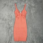 Miou Muse Dress Womens Large Orange Ribbed Cutout Mini Bodycon Sexy Clubwear Photo 1