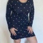 Sweater Dress Reversible Navy Taupe Brown Dot Large Soft Stretch Blue Photo 0
