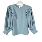 Carolina K Full Balloon Sleeve Embroideted Cutwork Ruffle Top Blue Size XS Photo 1