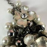 Silver tone faux pearl flower cluster necklace Photo 8