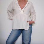 ZARA NWOT  Women's Off White Linen V-Neck Top Size Medium Empire Waist Photo 0