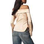 Anthropologie  Off The Shoulder Collared Silky Button Down Shirt Size M NEW Photo 7