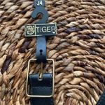 NWT Women’s vintage Tiger leather belt black gold 34” gold buckle pebble retro Photo 2