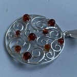 Sterling Silver Multi-Stone Baltic Amber Swirl Design Round Pendant Photo 2