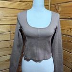 Happily Grey Ribbed long sleeve scoop neck beige/tan crop top size xl Tan Photo 0