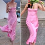 ZARA Blogger Fave Pink Satin Style Tank Open Back Cut Out Midi Dress Medium Photo 2