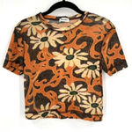 Nanushka Nilo Floral Short Sleeve Cropped Top Arte Povera Size Small Streetwear Orange Photo 0