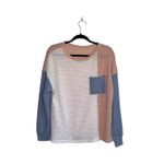SheIn Color Block Tee White Pink Blue Waffle Knit Patched Pocket Photo 1