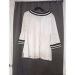 Bay Studio White & Black Stripe V Neck, Women's 1X Tunic Top, 3/4 Sleeve Photo 1