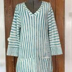 Soft Surroundings Briza Chambray Blue & White Stripe V-Neck Tunic Top Sz M Photo 0