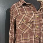 Democracy 💜  Brown Plaid Button Down Flannel  Shirt Photo 1