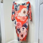 Lilian Floral Ruched Dress Woman’s Size 1X Deep V Neck Bold Orange Photo 1