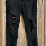 Judy Blue Black Destroyed Buffalo Plaid Patch Skinny Jeans 7/28 Photo 0